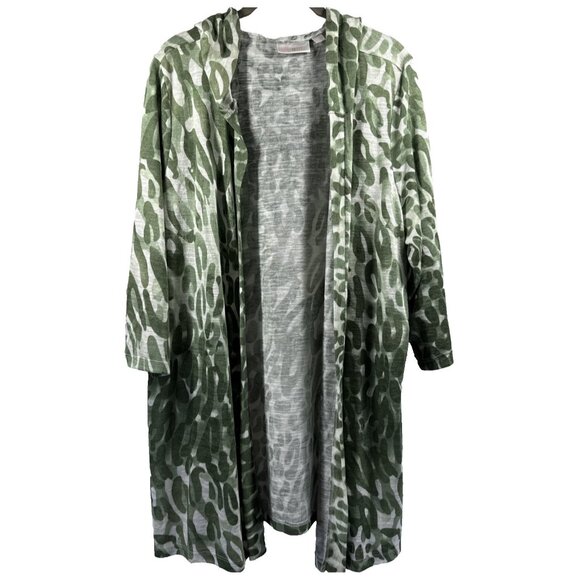 Belle by Kim Gravel Sweaters - Belle Kim Gravel Women's Hooded Cardigan Size XL Green White Animal Print Light